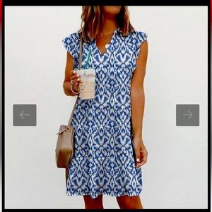 Fun Blue & White Print Dress- Med